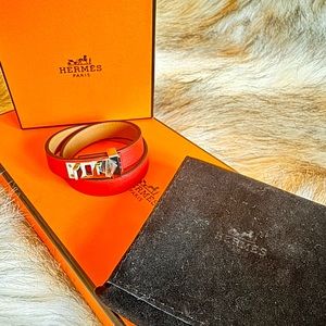 Hermès Mini Dog Double Tour Bracelet 
In Rouge Tomate